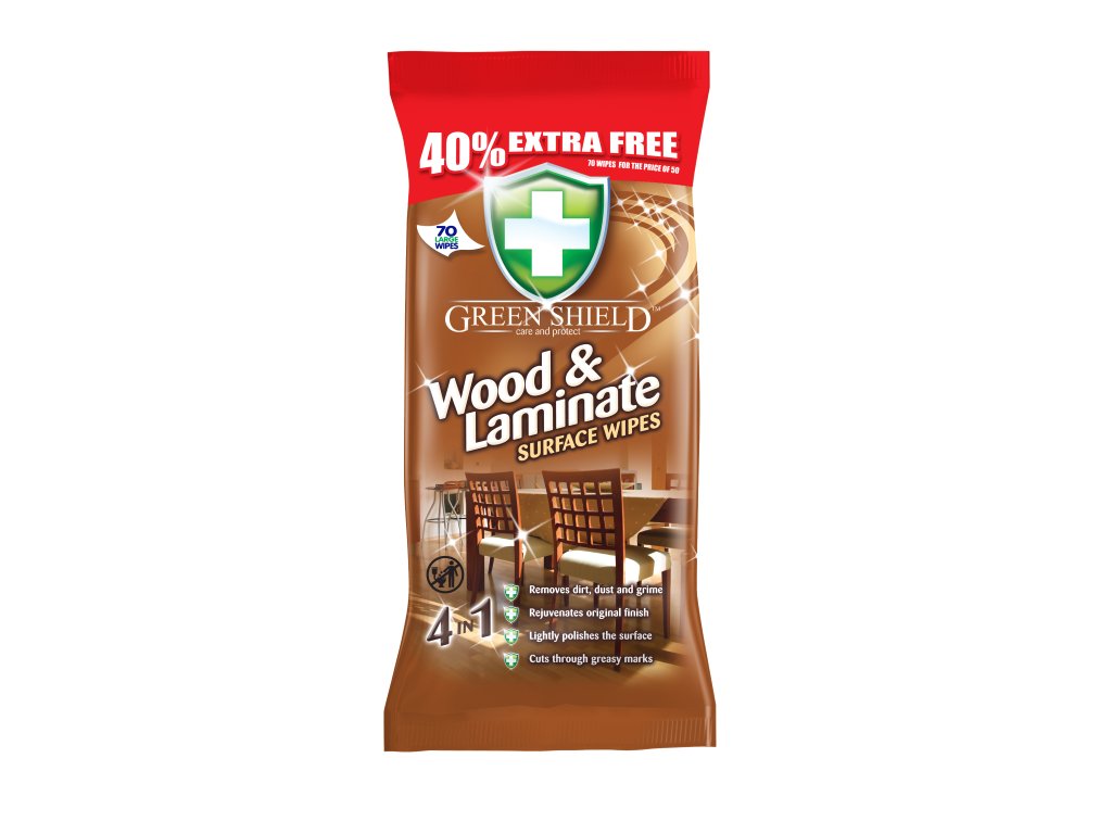 Green Shield Wood & Laminate 50ks - vlhčené ubrosuky na nábytek a laminát 