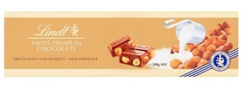 Lindt Švýcarská mléčná čokoláda s celými jádry lískových ořechů 300g