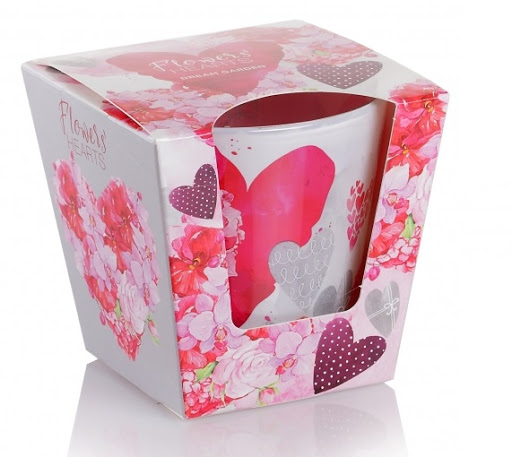  svíčka v konickém skle 115g - Flowers Hearts 